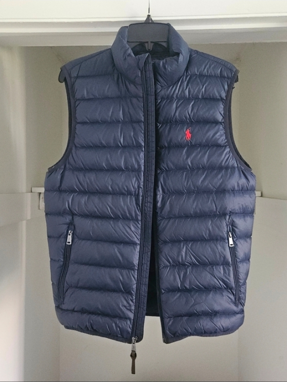 POLO RALPH LAUREN MEN'S SIGNATURE PONY WHITE DUCK DOWN LIGHT VEST NAVY SMALL - Picture 4 of 7
